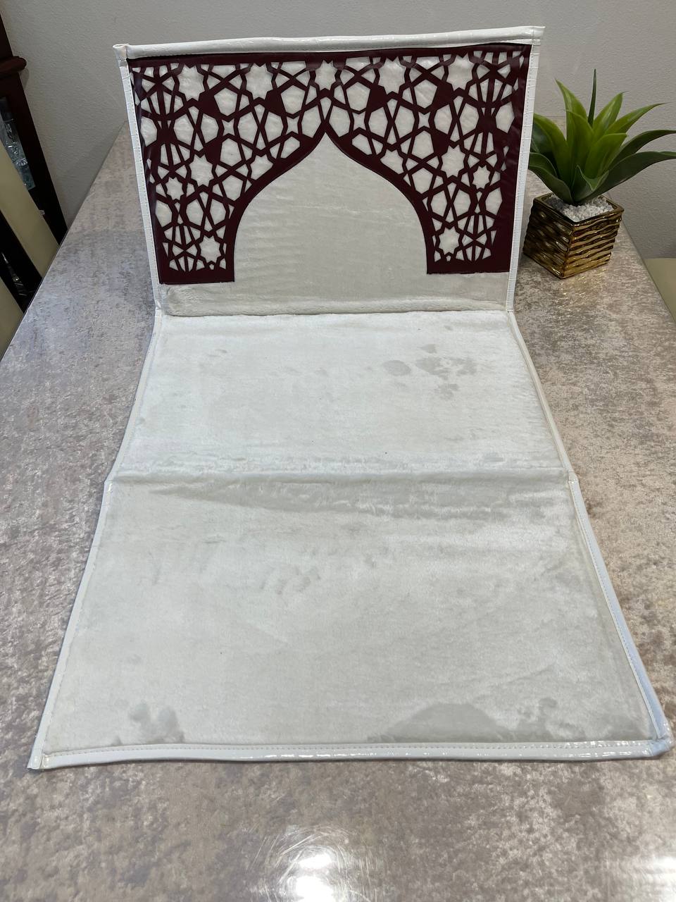 Premium Quality Foldable Prayer Mat with Backrest, Chenille Fabric | Extra Padding for Extra Comfort